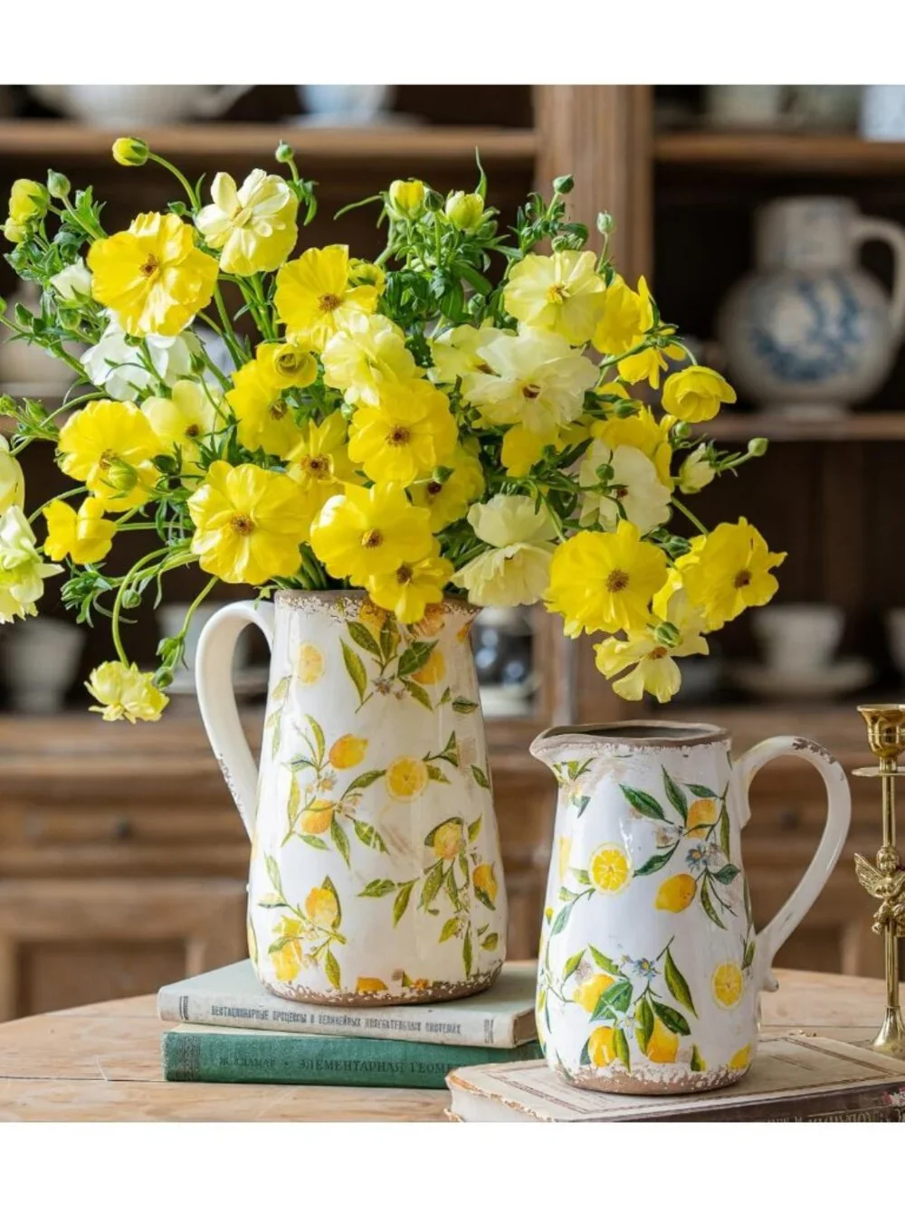Vintage Lemon Ceramic Vase with Handle - Retro Ice Glazed Farmhouse Decor, 7